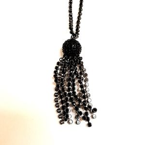 Banana Republic Black Rhinestone Tassel Pendant Necklace